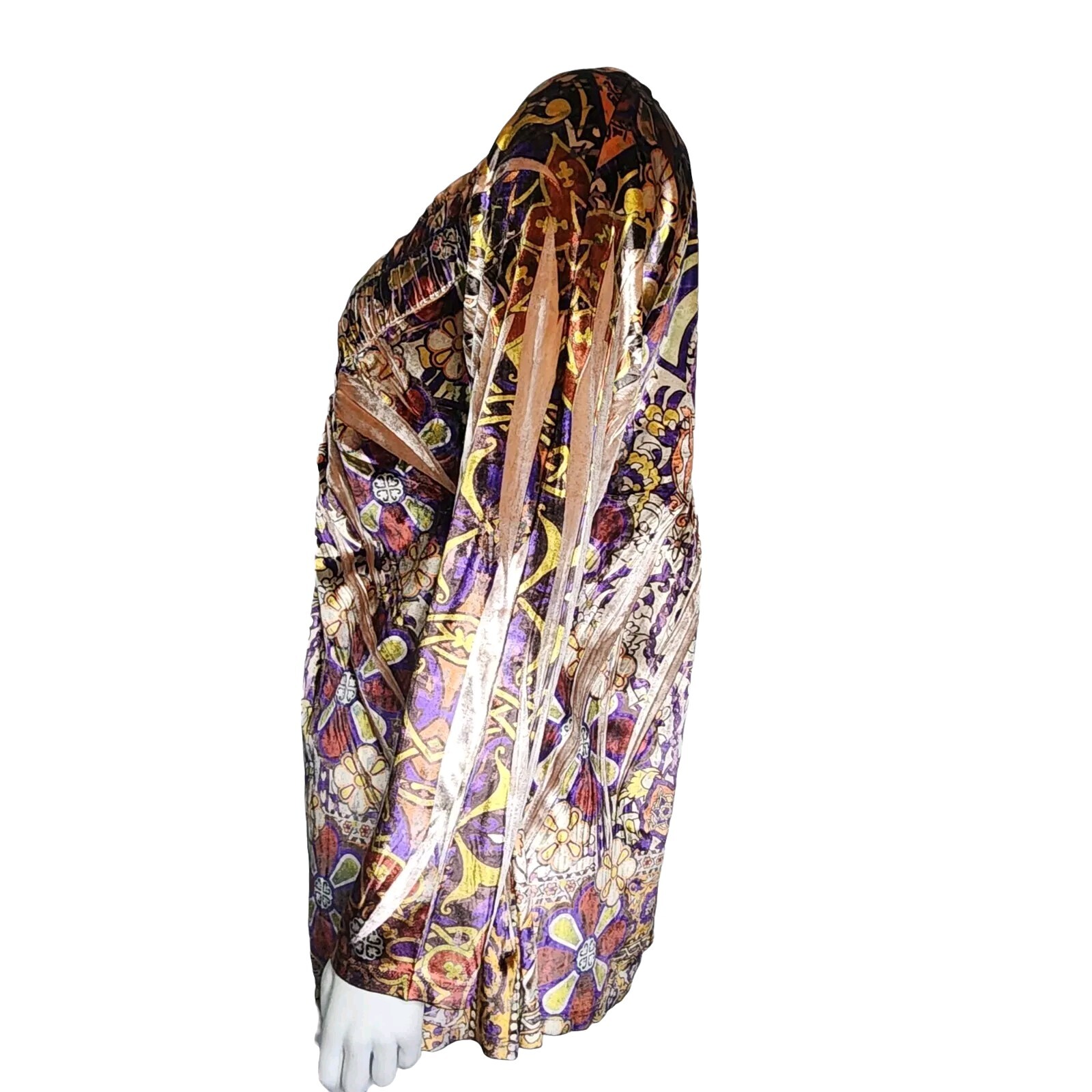 ONE WORLD Purple Orange Sublimation Long Sleeve Velvet Velour Top Womens XL