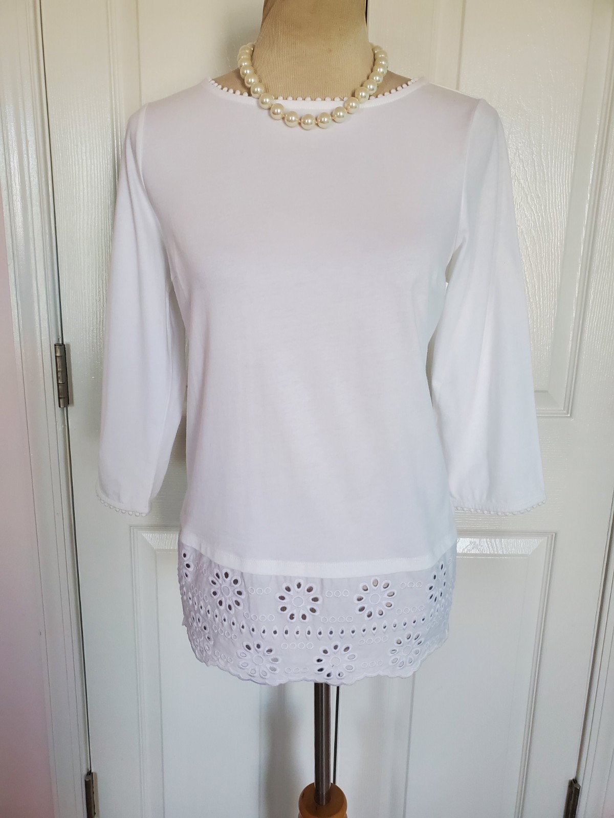*NEW* BODEN New British Jersey Broderie Overlay Top- White (Size 4)