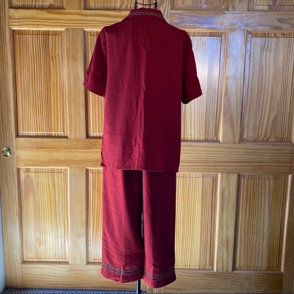Napa Valley Vintage Top & Cropped Pants Embroidered Embellished Red & Black Med
