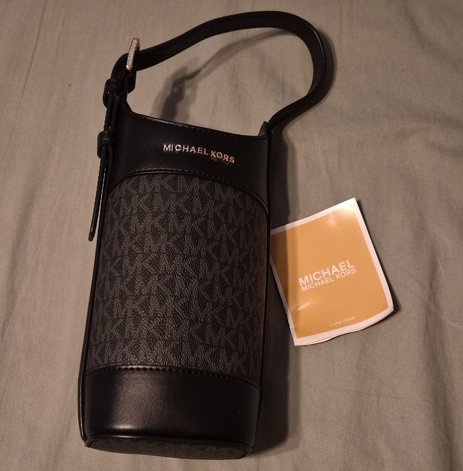 Michael Kors Logo Monogram Cylinder Shoulder Bag Black/Gray w/ Card