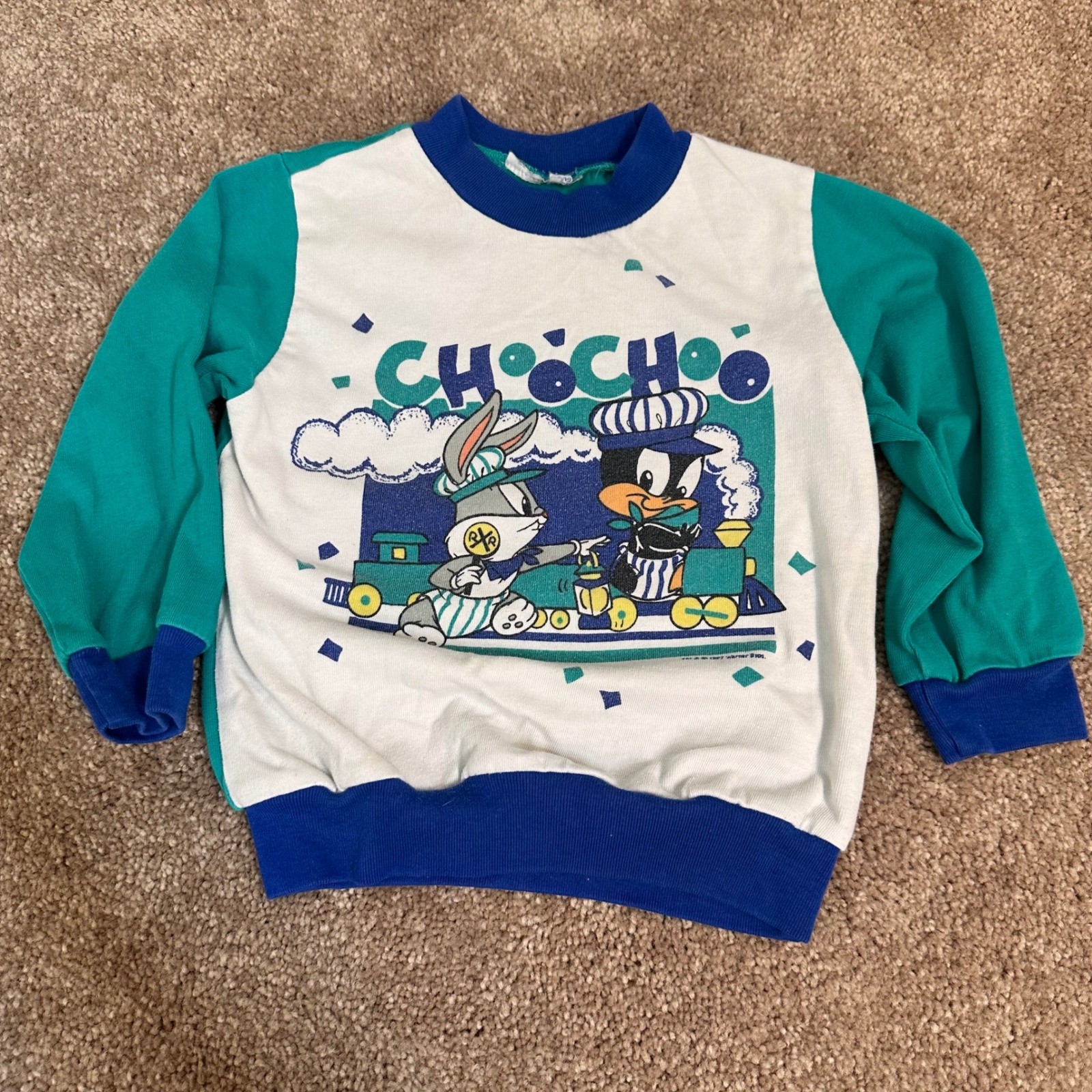 Vintage 1997 Baby Looney Tunes Bugs Bunny Daffy Duck Choo Choo Sweat Suit Teal