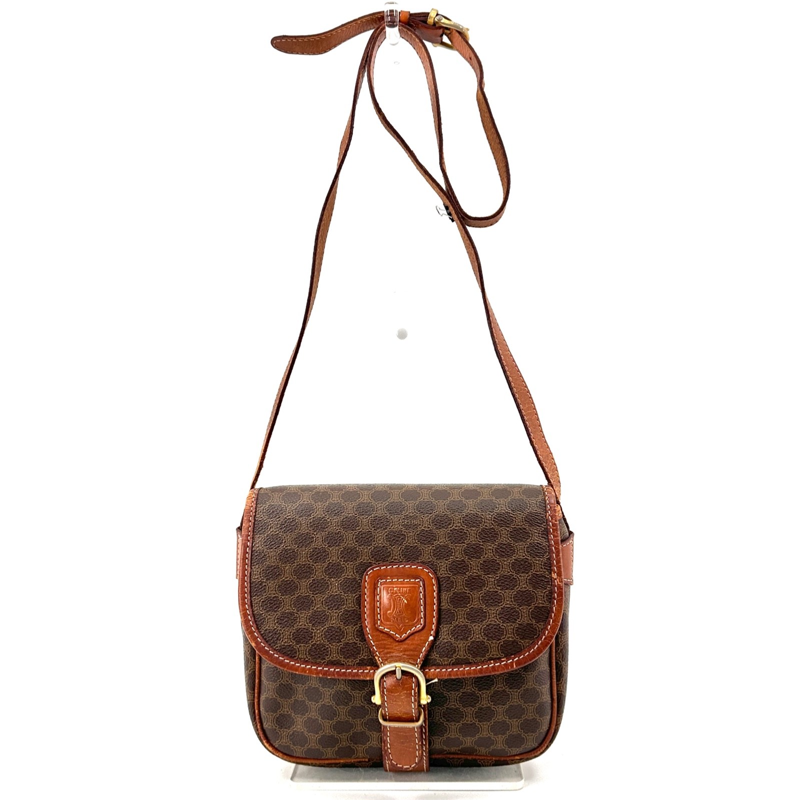 Vintage Celine Macadam Shoulder Bag Crossbody PVC Leather Brown