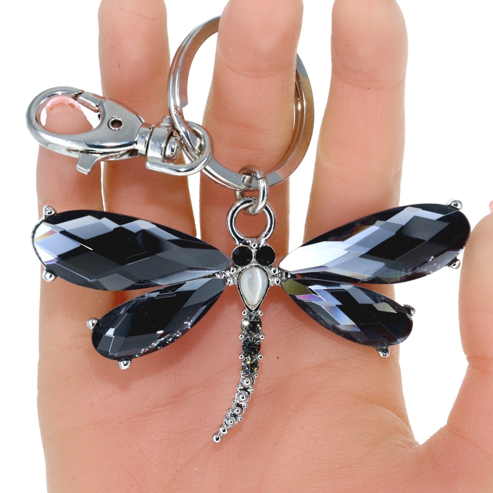 Large Charming Insect Dragonfly Keychain Pendant Rhinestone Crystal