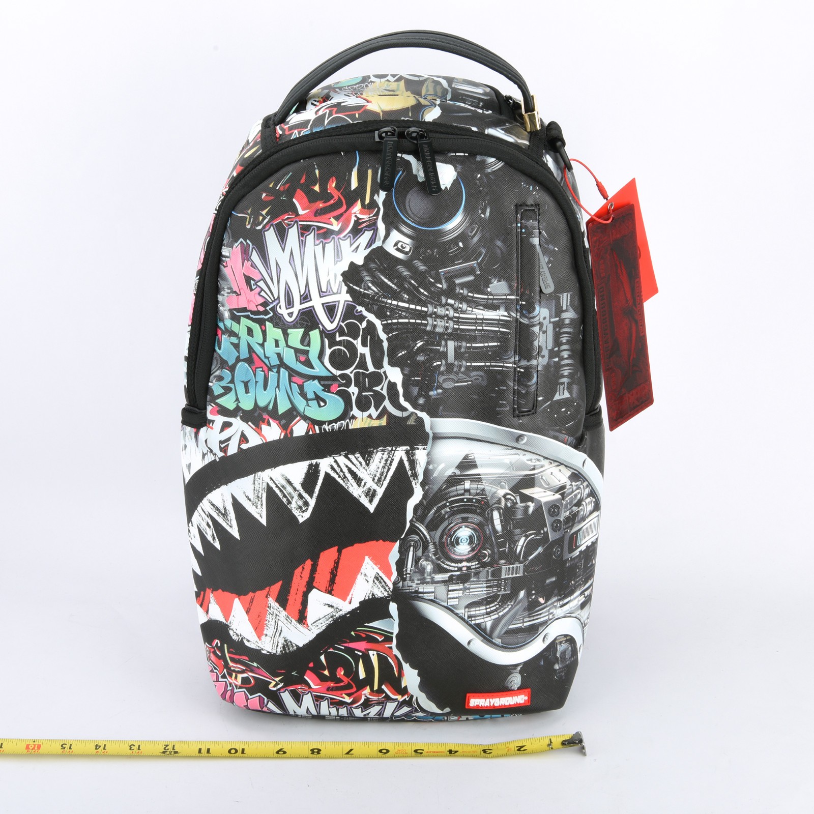 Sprayground New City Android Shark Leather Bag zipper Backpack Unisex Black