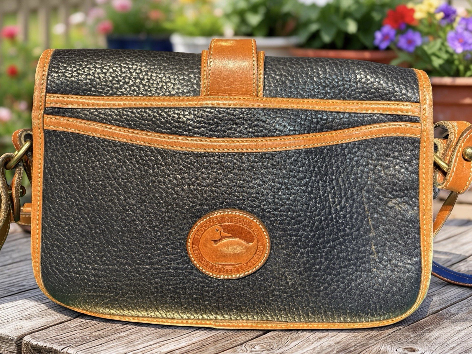 Dooney Bourke Navy Blue Vintage Flap Equestrian Tack Bag All Weather Leather