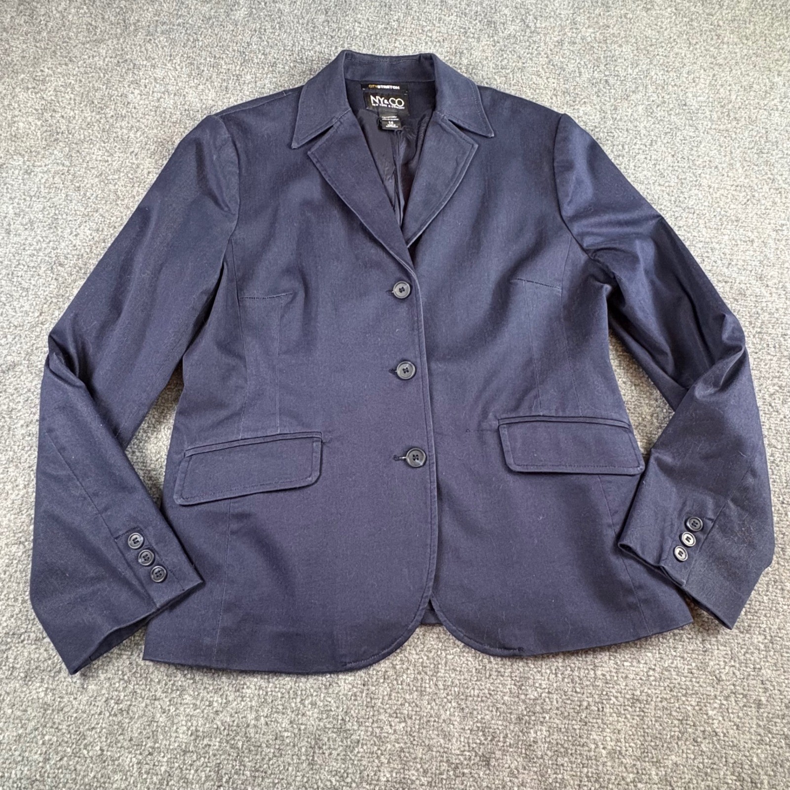 NY&CO City Blazer Womens 14 Navy Minimalist Classic Preppy Dark Academia Office