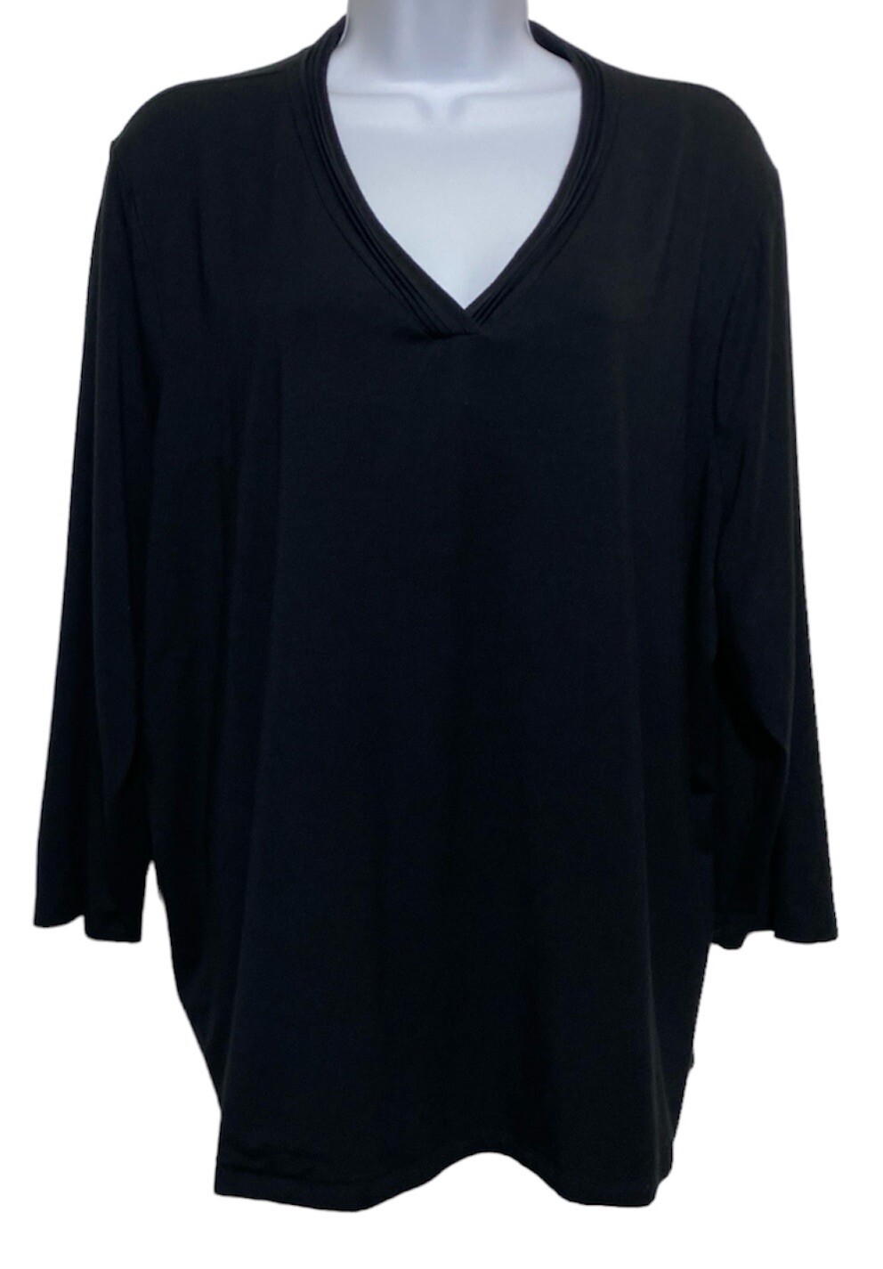 Talbots Top Women Size 3X Runs Small Black Jersey Knit Pleated V Neck Pullover