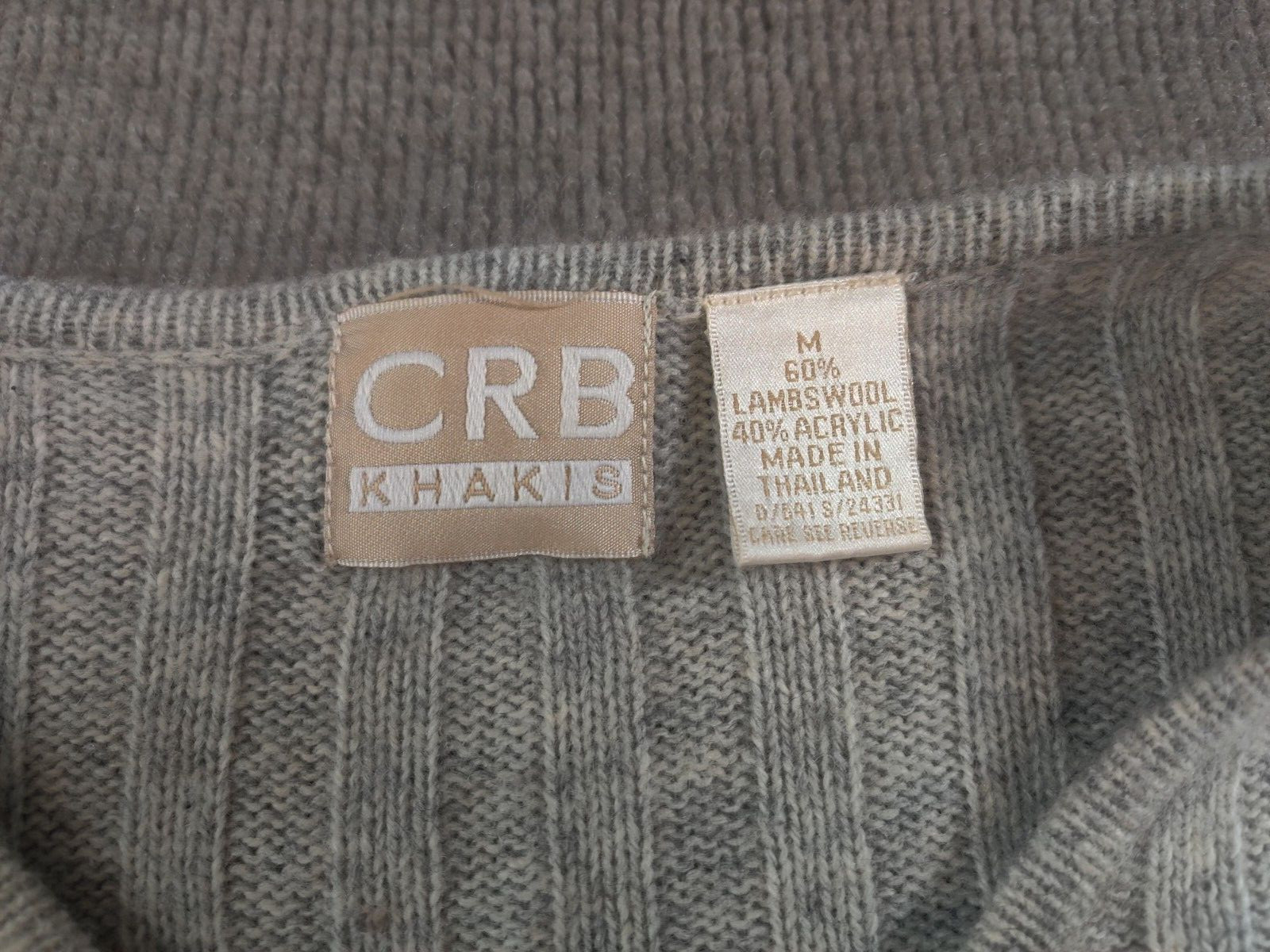 CRB Khakis Mens Medium Lambswool Acrylic Blend Pullover Sweater Gray V Neck