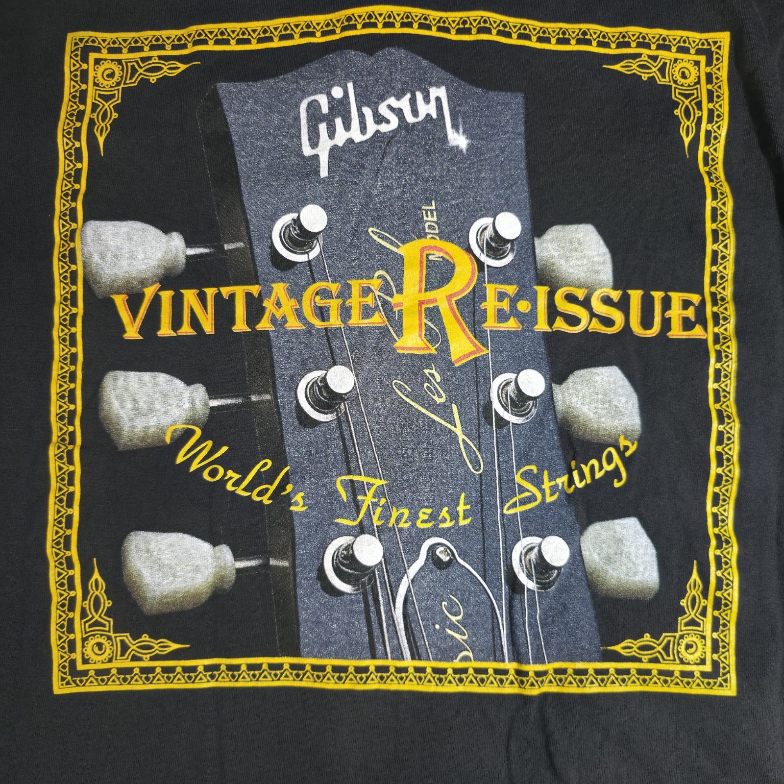Vintage Gibson Strings Button Front Shirt Signal Sports USA Black Mens M