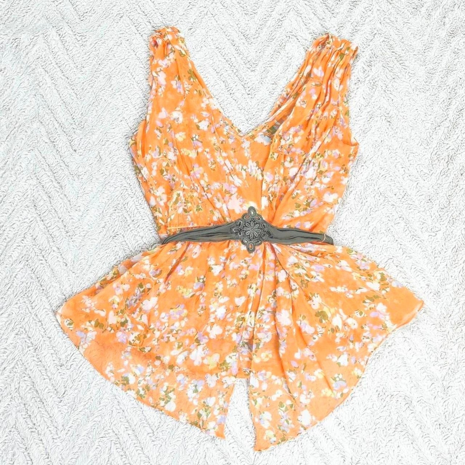 Y2K 100% Silk Orange Floral Babydoll Fairy Cami