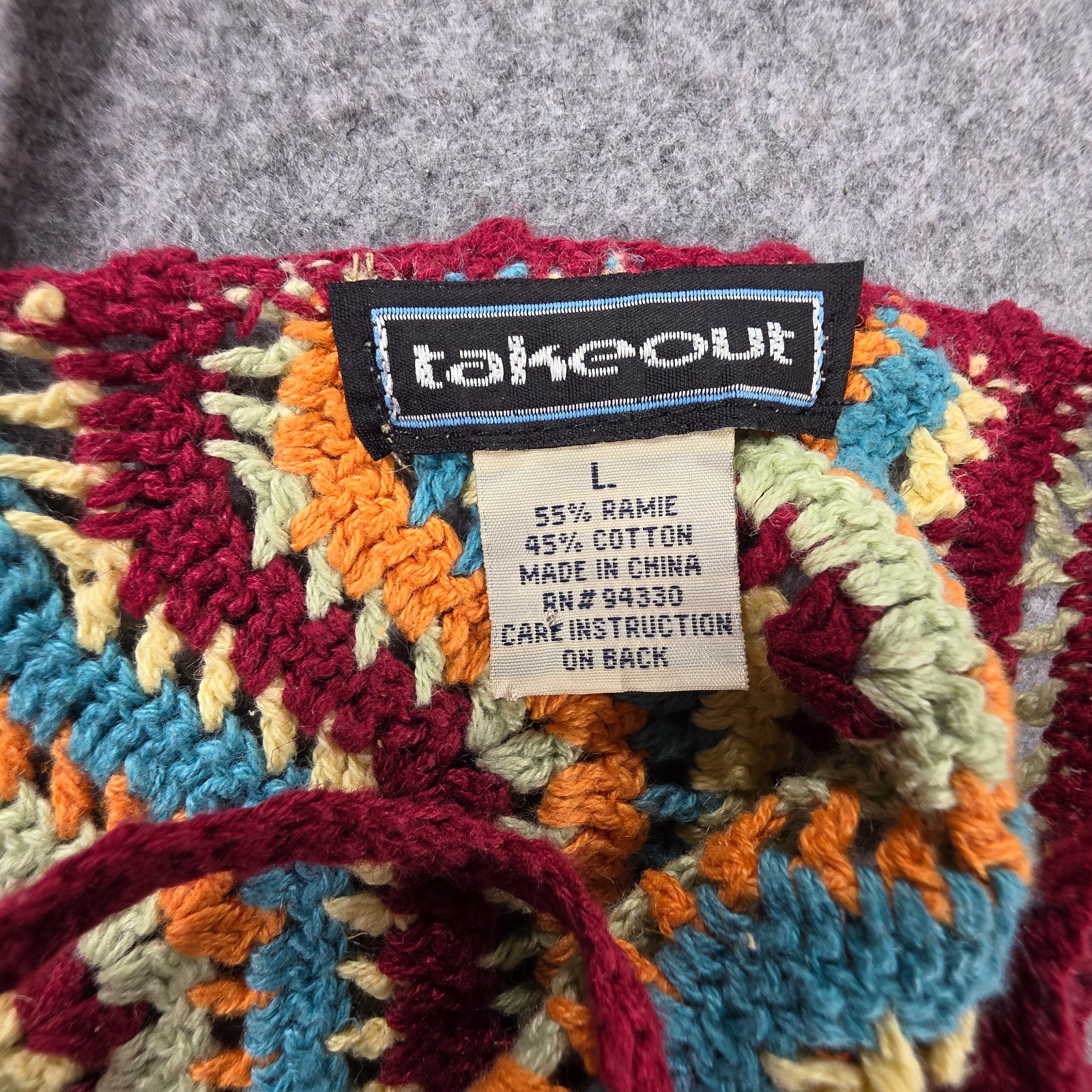Vtg Crochet Chevron Zigzag Top Camisole Tie Back Y2K Med Boho Hippy Takeout L
