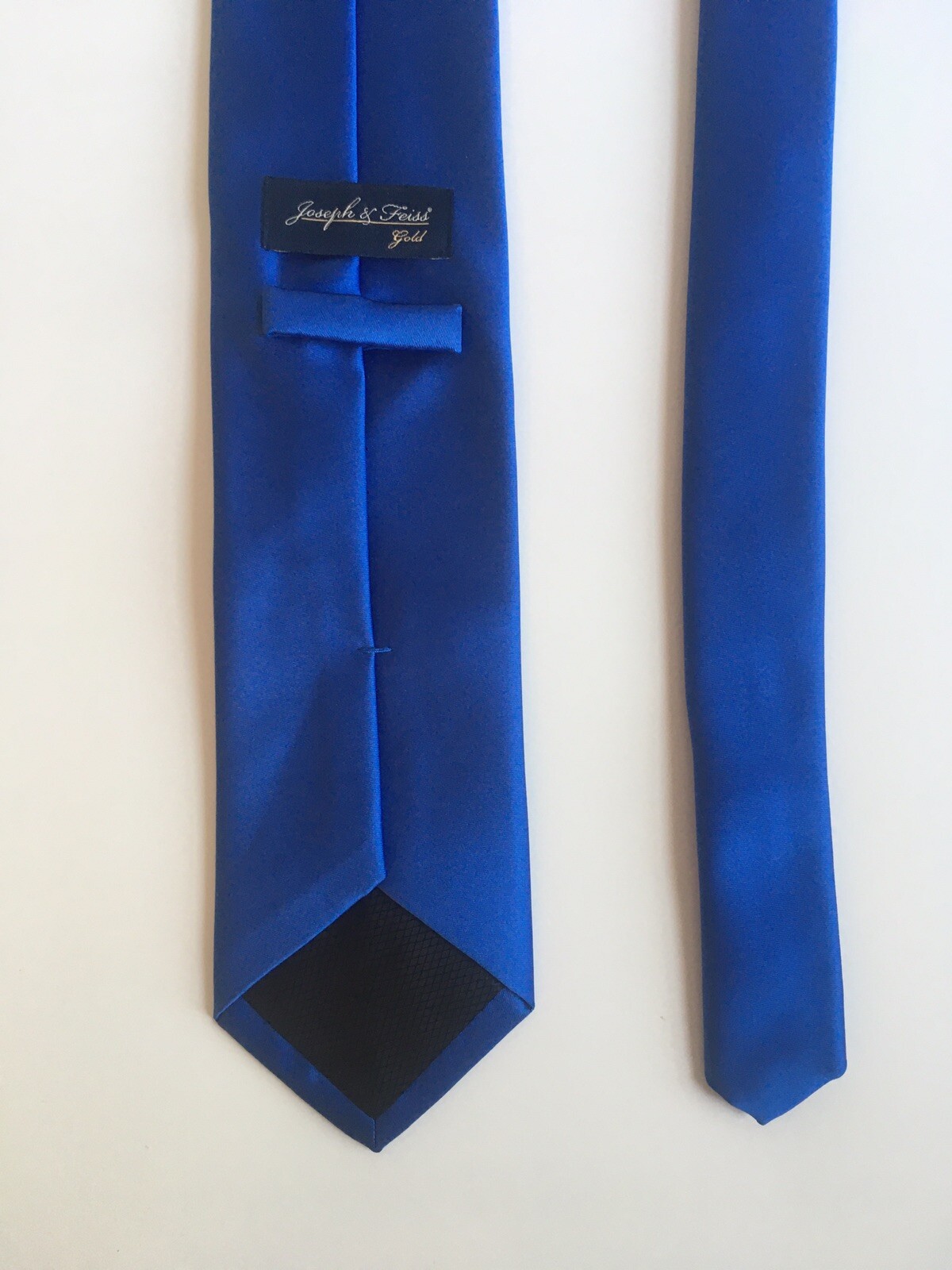 josseph & feiss gold tie solid blue 100% silk W 3.25 inches necktie pa1025