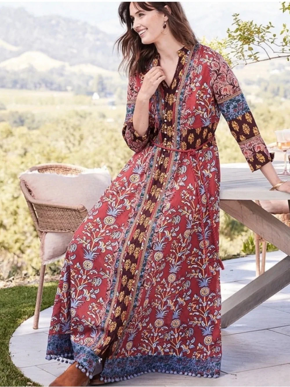 Soft Surroundings Women’s Carmela Maxi Dress Size 18 In Garnet Boho
