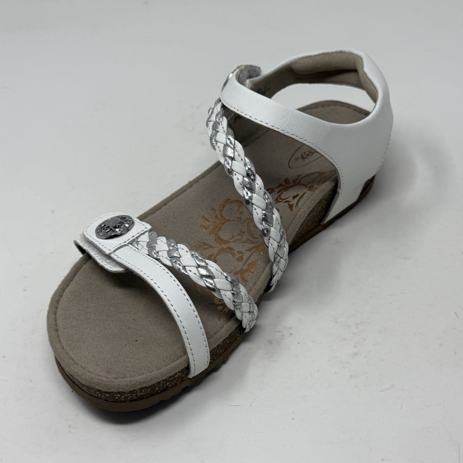 Aetrex Julian Sandals Womens 7 White Leather Woven Casual Comfort Orthotic Shoes
