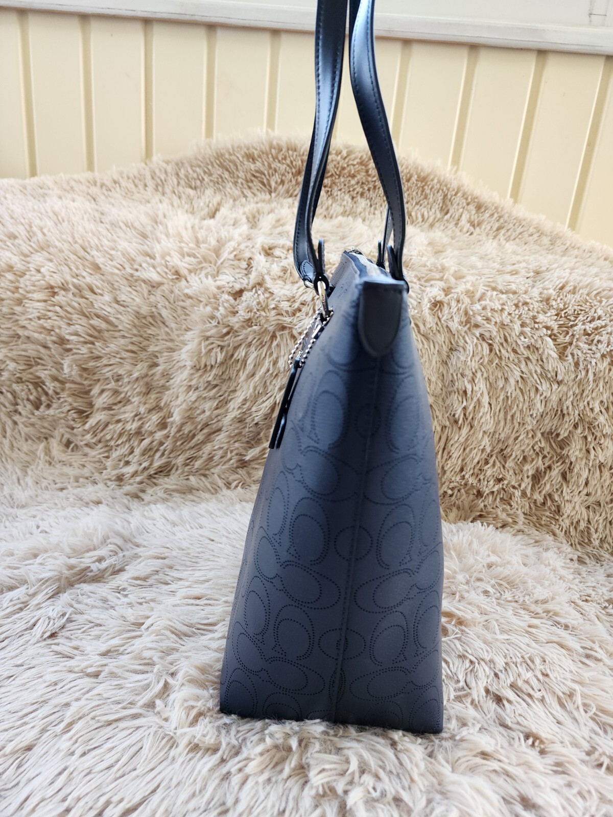 Coach Gallery Tote Shoulder Bag Signature Perforated Midnight Blue