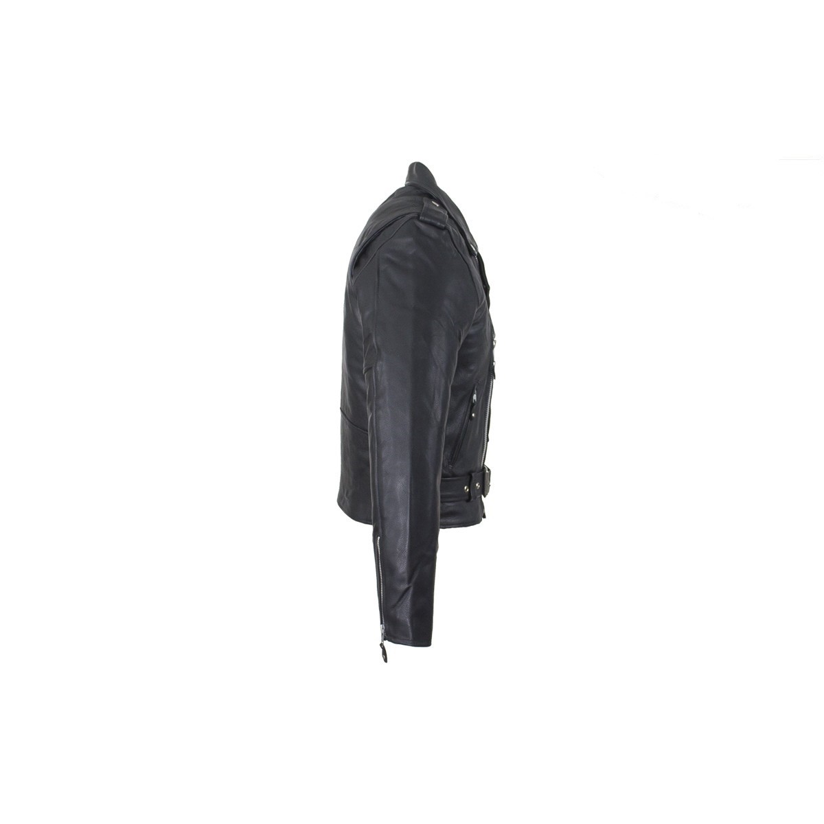 Mens Classic Black Belted Leather Motorcycle Biker Jacket