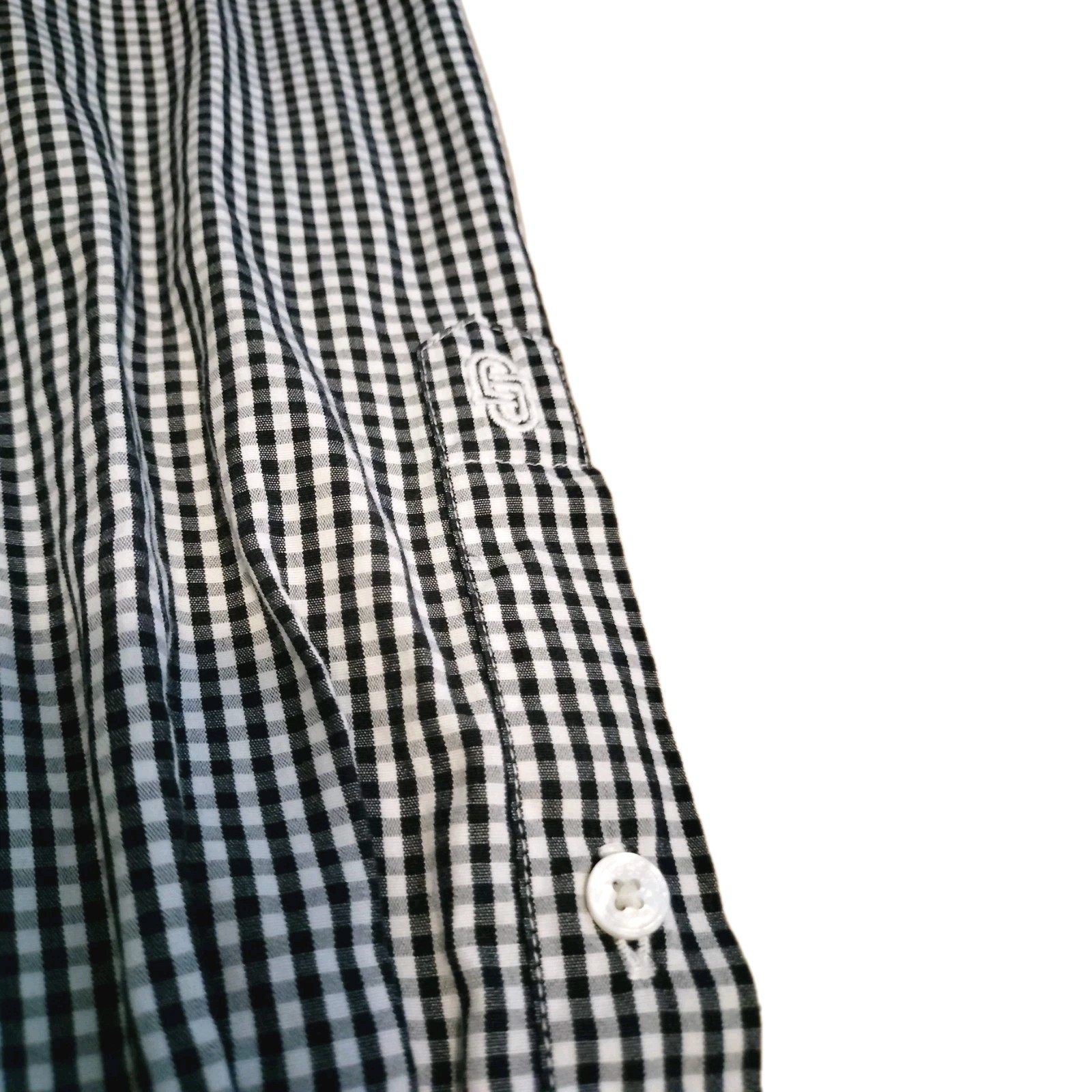 Jaeger Shirt Mens 15.5″ Black Gingham Check Long Sleeve French Cuff Regular Fit