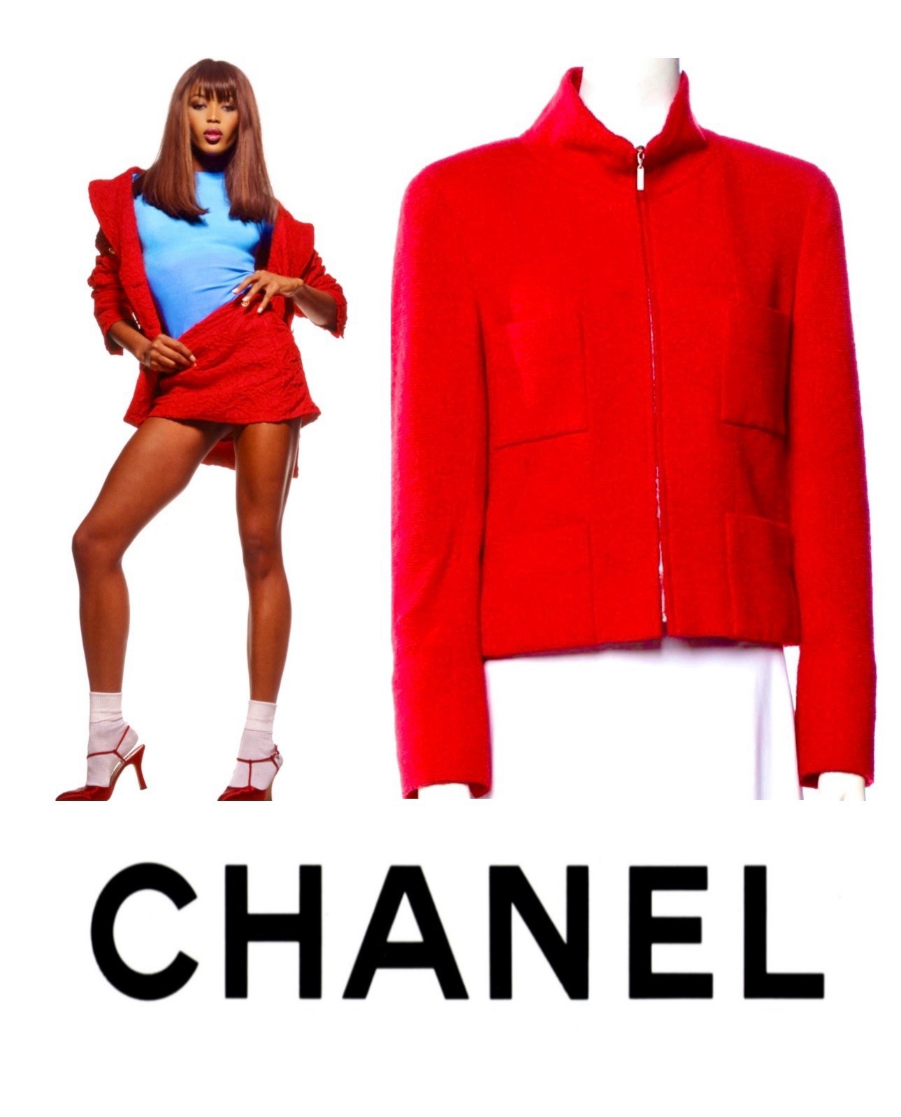 Chanel Vintage 2000 Red Tweed Jacket 38 40 6 8 Coat Top Shirt CC Logo Blazer S M