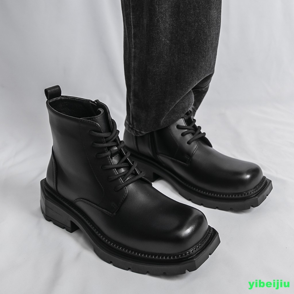 Mens Shiny Leather Dress Ankle Short Boots Platform Wide Shoes Motorcycle Gothic