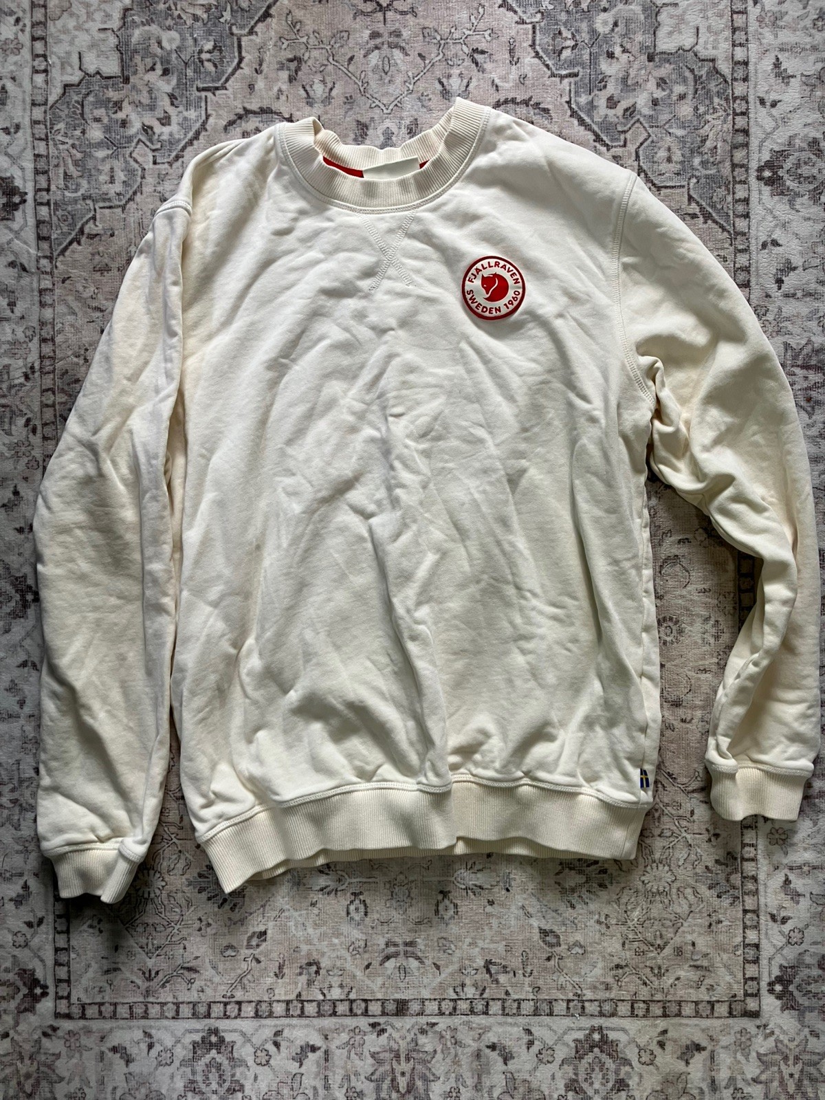 Fjallraven Sweatshirt Pullover Jumper, Mens Medium Beige, 1960 Logo Badge Sweden