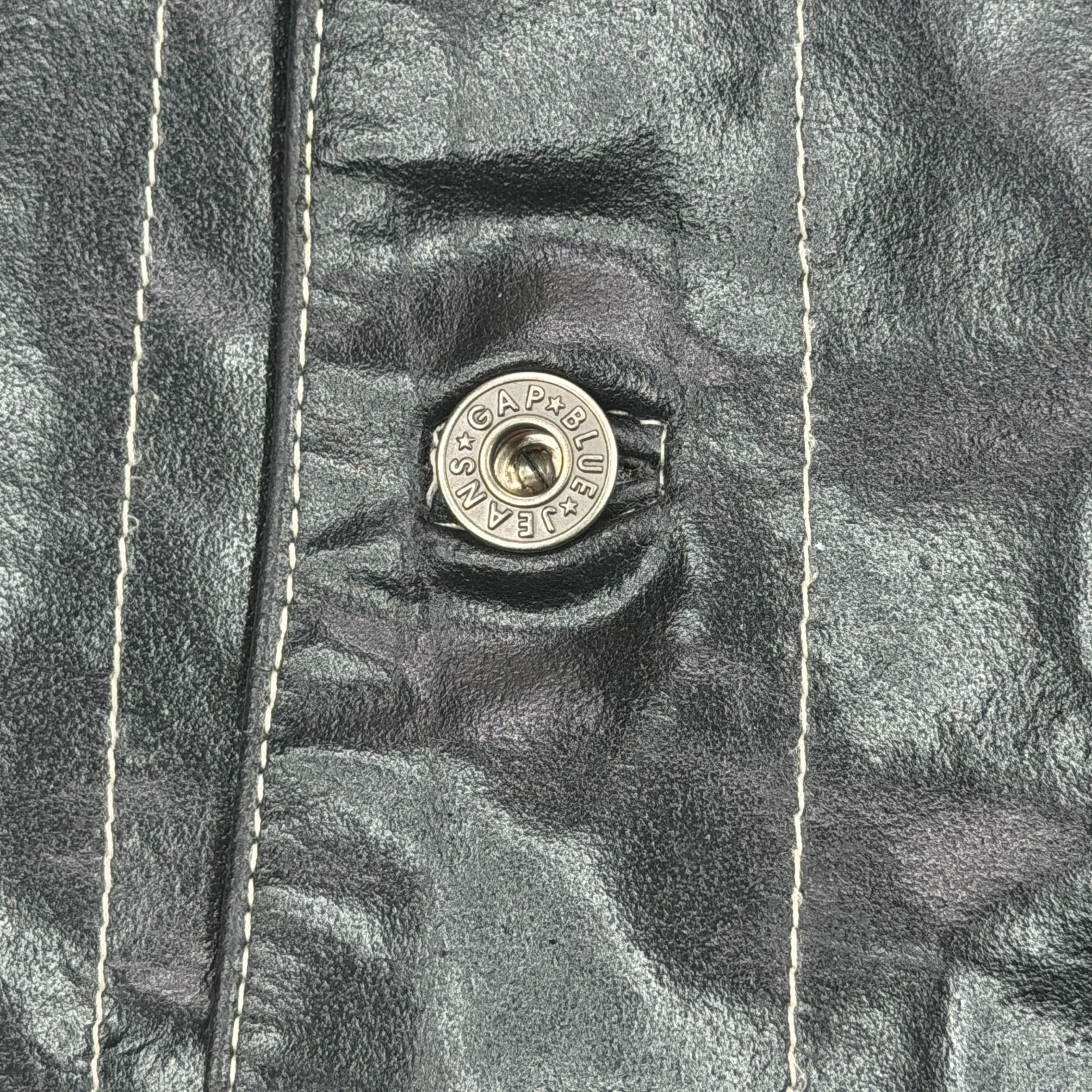 VTG Gap Leather Jacket Mens Small Black Trucker Boxy Stitch Moto Biker Y2K 90s