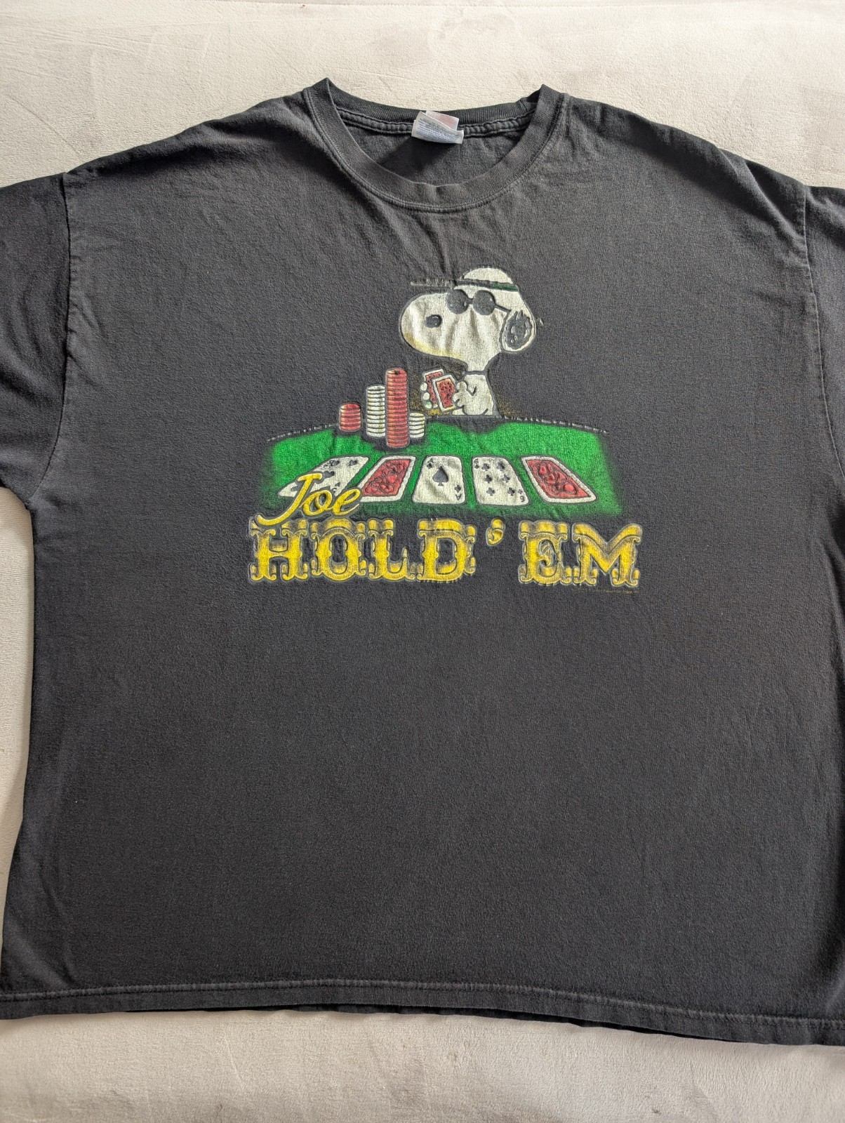 Vintage Peanuts Snoopy – Joe Hold Em – T-Shirt 2XL Black Poker *Distressed