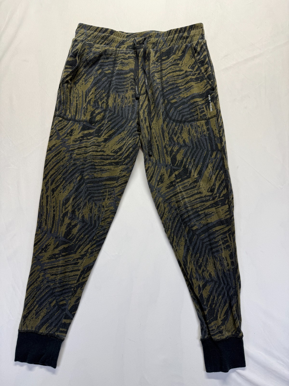 Pair of Thieves Lounge Jogger Pants Mens S Green Palm Leaf Camo Print Drawstring