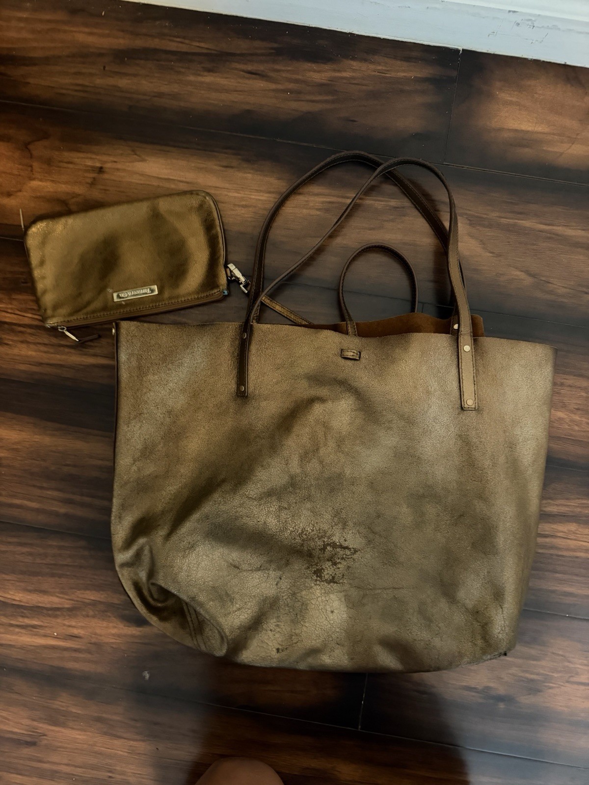 Tiffany & Co. Reversible Suede Leather Handbag Tote Bag Champagne Bronze Pouch