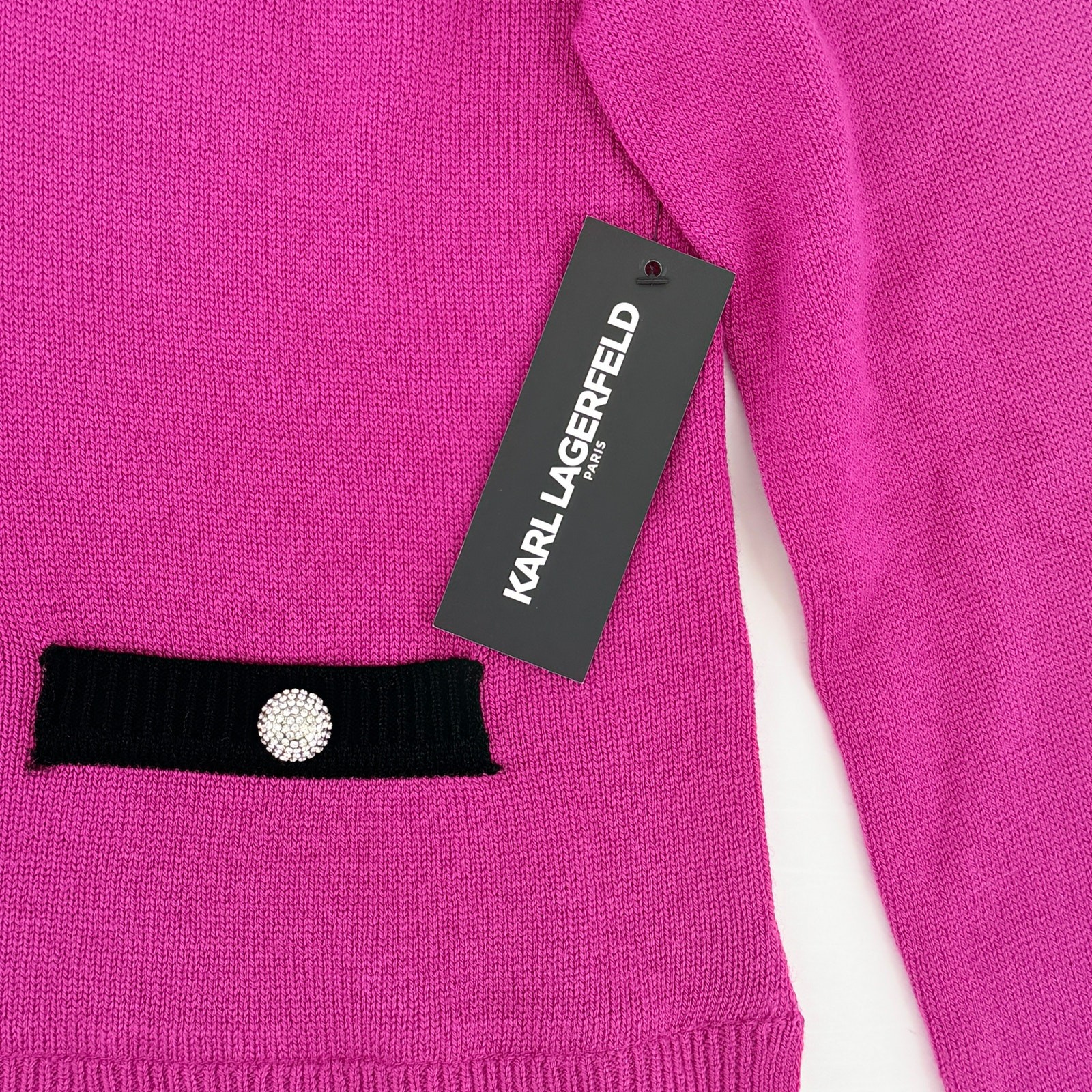 Karl Lagerfeld Layered Look Collared Sweater Womens Sz Small Pink Rhinestone