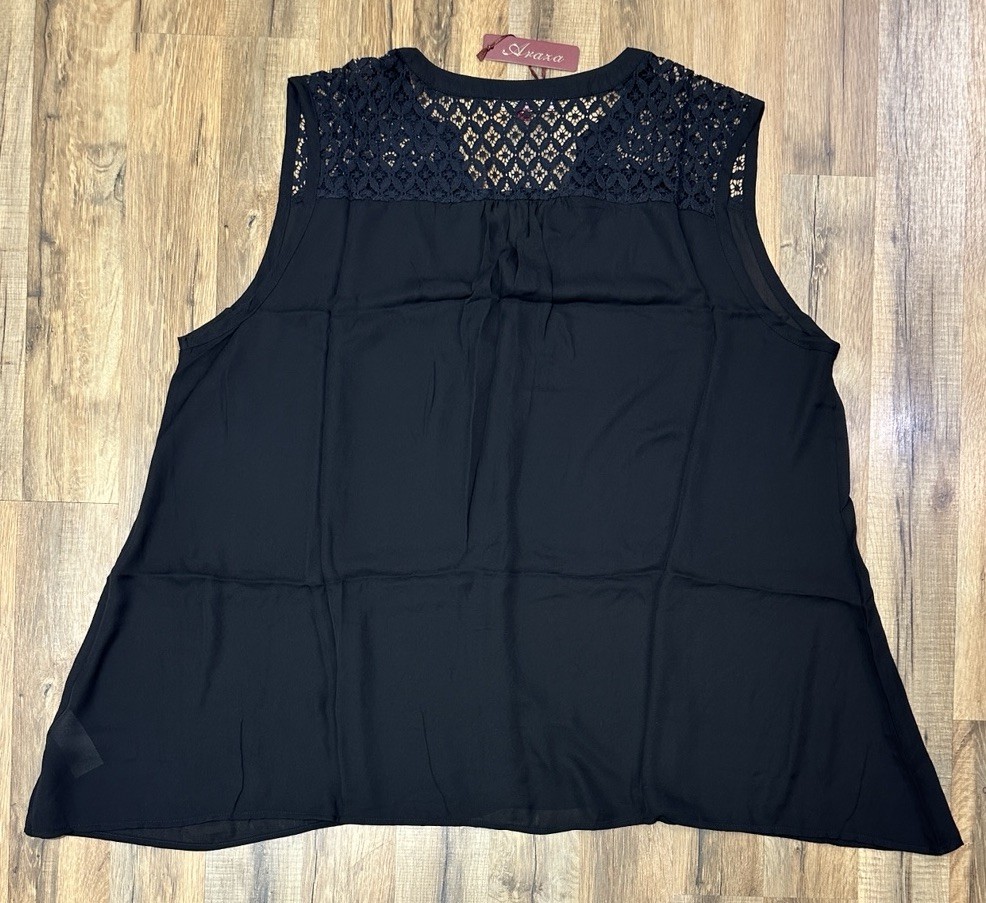Araza NWT Black Sleeveless Button Down Top Plus Size 3x Lightweight Loose Fit