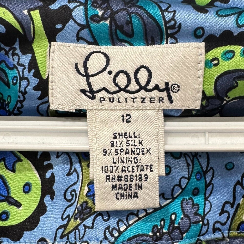 Vintage Lilly Pulitzer Silk Maxi Dress 12 Blue Paisley Long Sleeve Wrap RARE