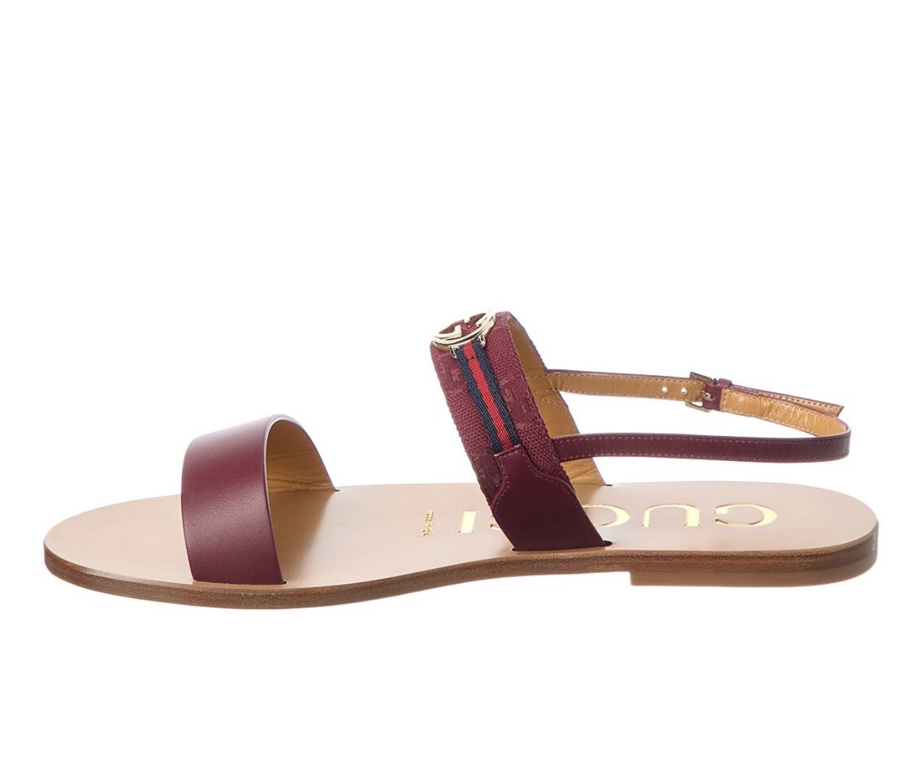 Gucci Interlocking G Web Stripe Sandal in Burgundy