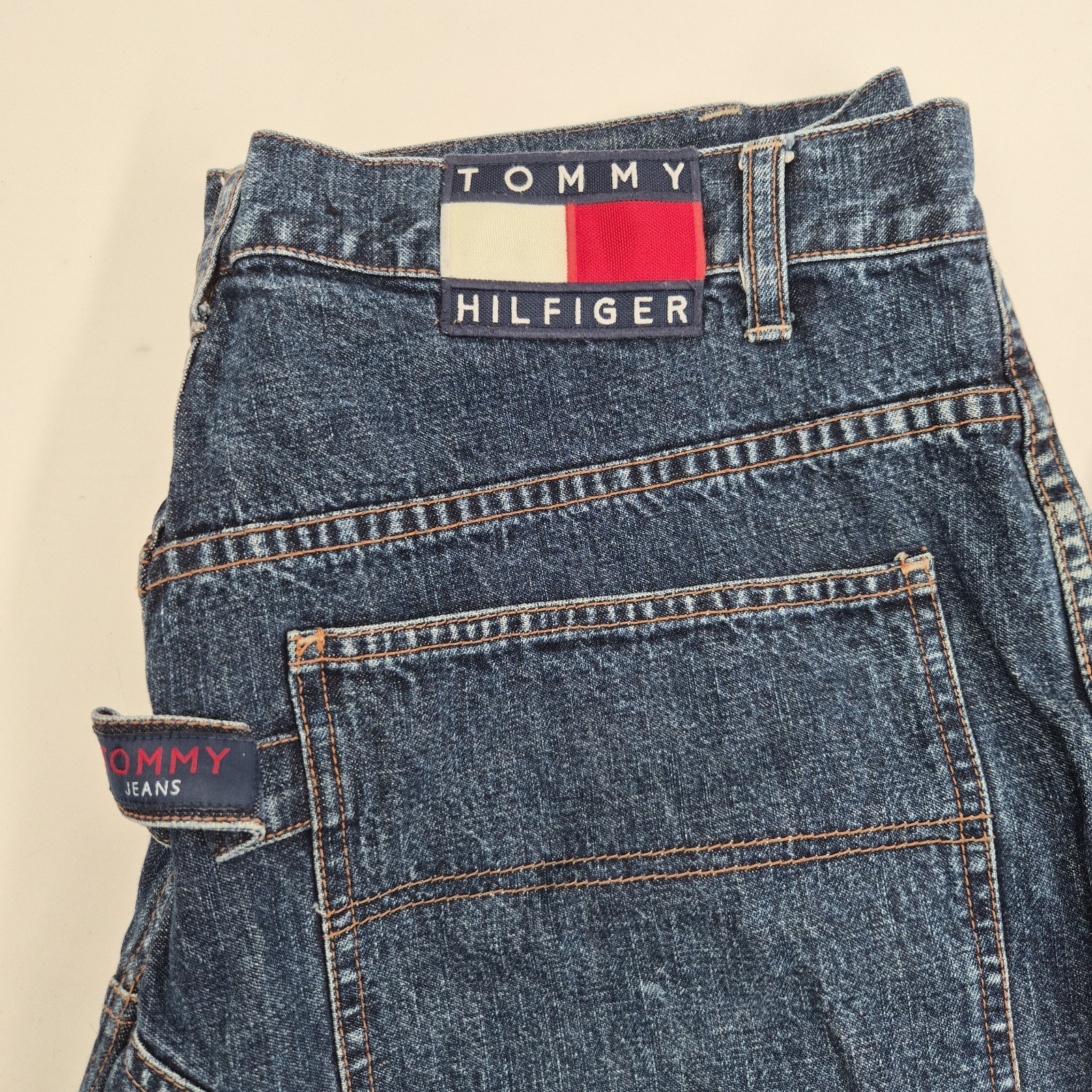 Vintage Tommy Hilfiger Jeans Mens 36×32 Carpenter Big Flag Hammer Loop Baggy Y2K
