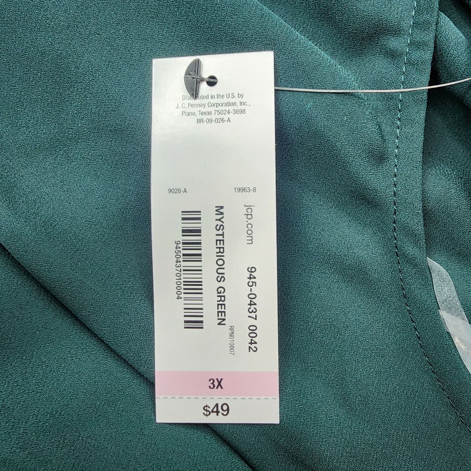 Womens Green Worthing Blouse Round Neck Bell Sleeve Back Waist Tie Size 3X