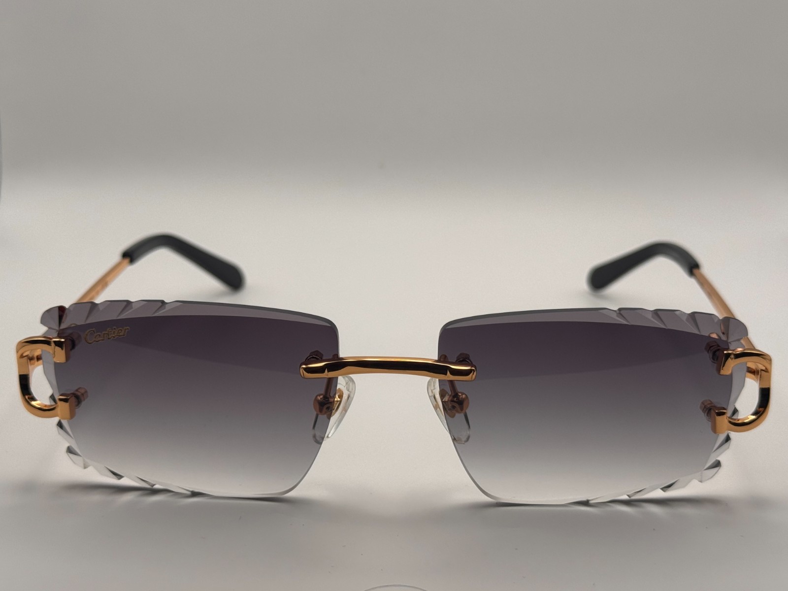 Cartier Big C Decor Frameless Diamond Cut Gradient Grey Lens/Gold Frame