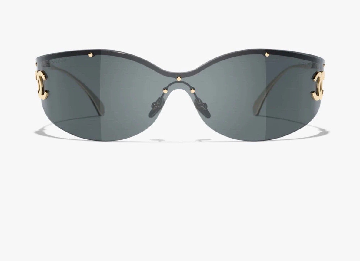 CHANEL OCH9582 Women’s Shield Sunglasses Gold Rimless Gray Gradient UV400 115