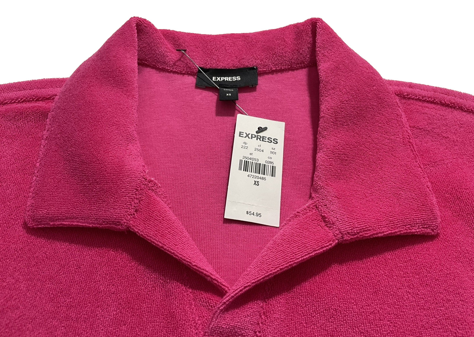 NWT – Express Men’s Size XS Bright Pink Terry Cloth Polo Shirt Cotton Blend -New