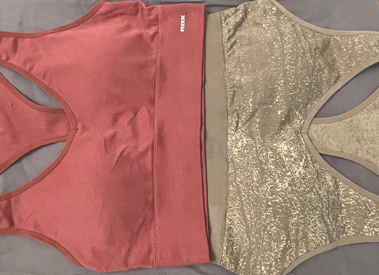 RBX Active Women Sport Bras Mauve & Dusted Olive Grey Color Padded Size L 2 Pack