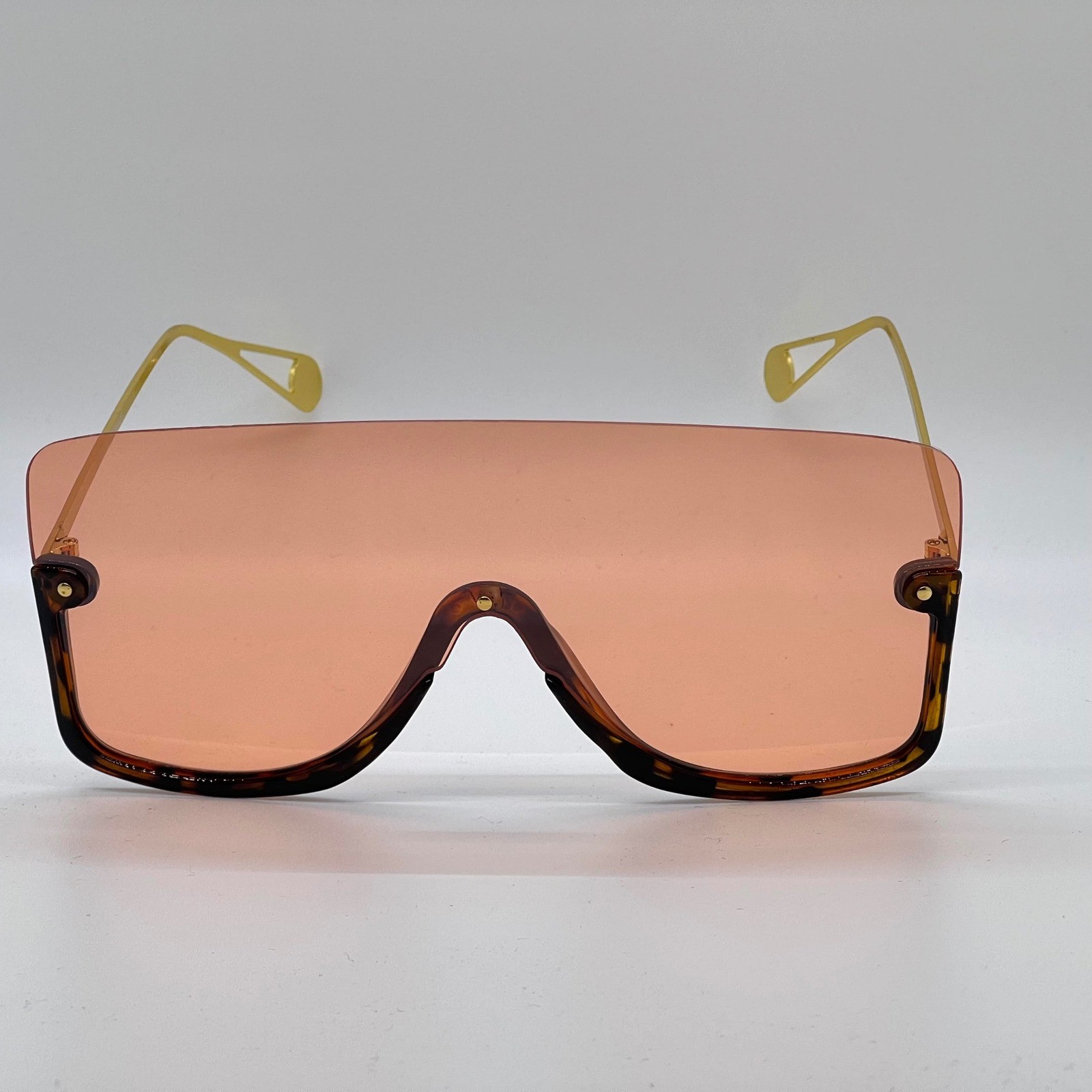 Oversized Square Shield Sunglasses Tortoise Frame Amber Lens UV400 Women Gafas