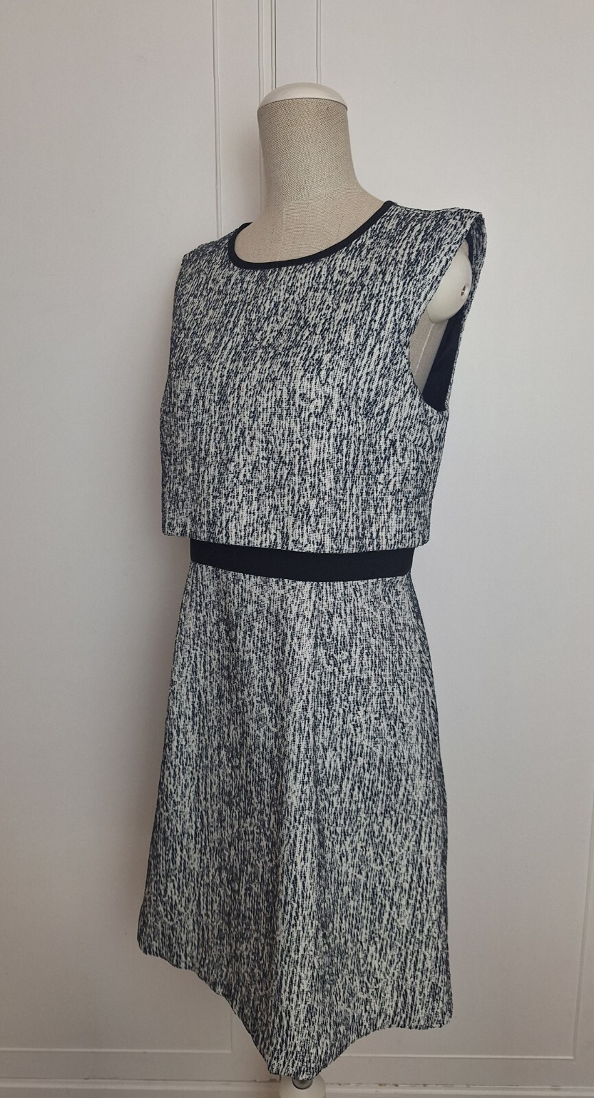 OASIS Dark Blue & White Retro Style Layered Winter Dress Size 12