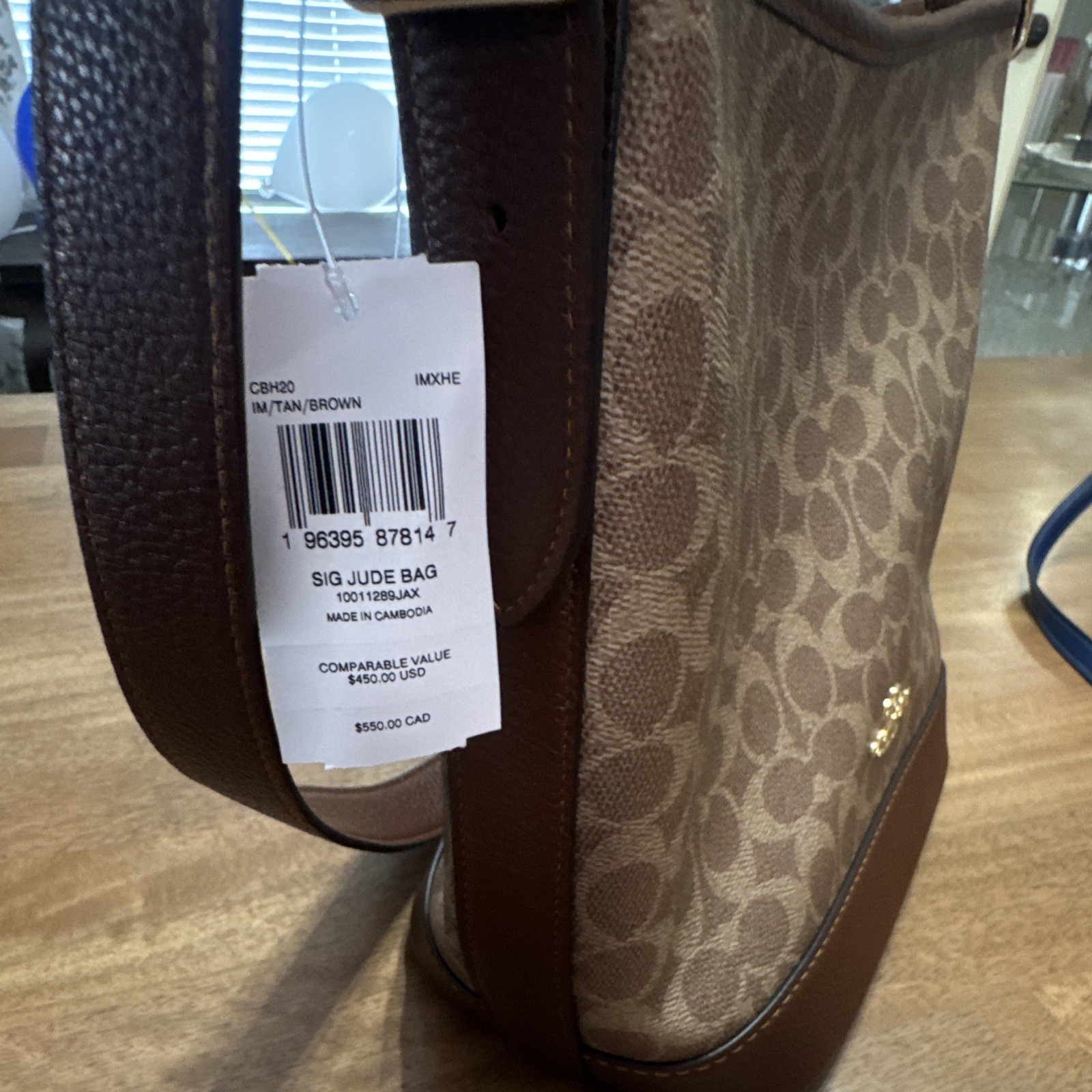 Coach Signature Brown/Tan Medium Crossbody Bag, Detachable Strap, Gold, Pockets
