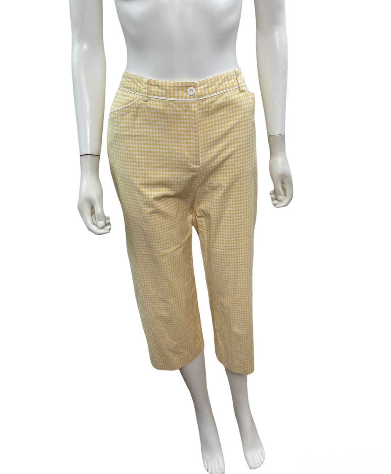 Talbots Women’s Size 8 Yellow White Check Ankle Crop Pants