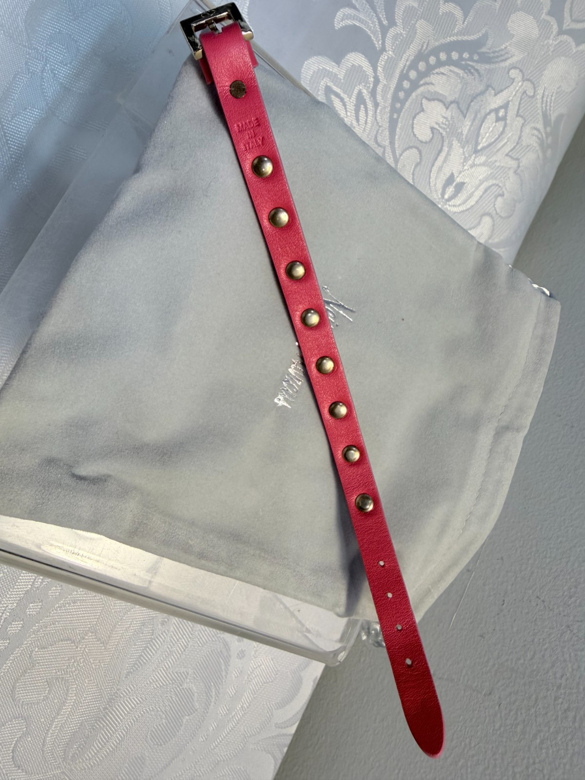 VALENTINO GARAVANI Rockstud Leather Bracelet Pink Charity 8.5in DS42