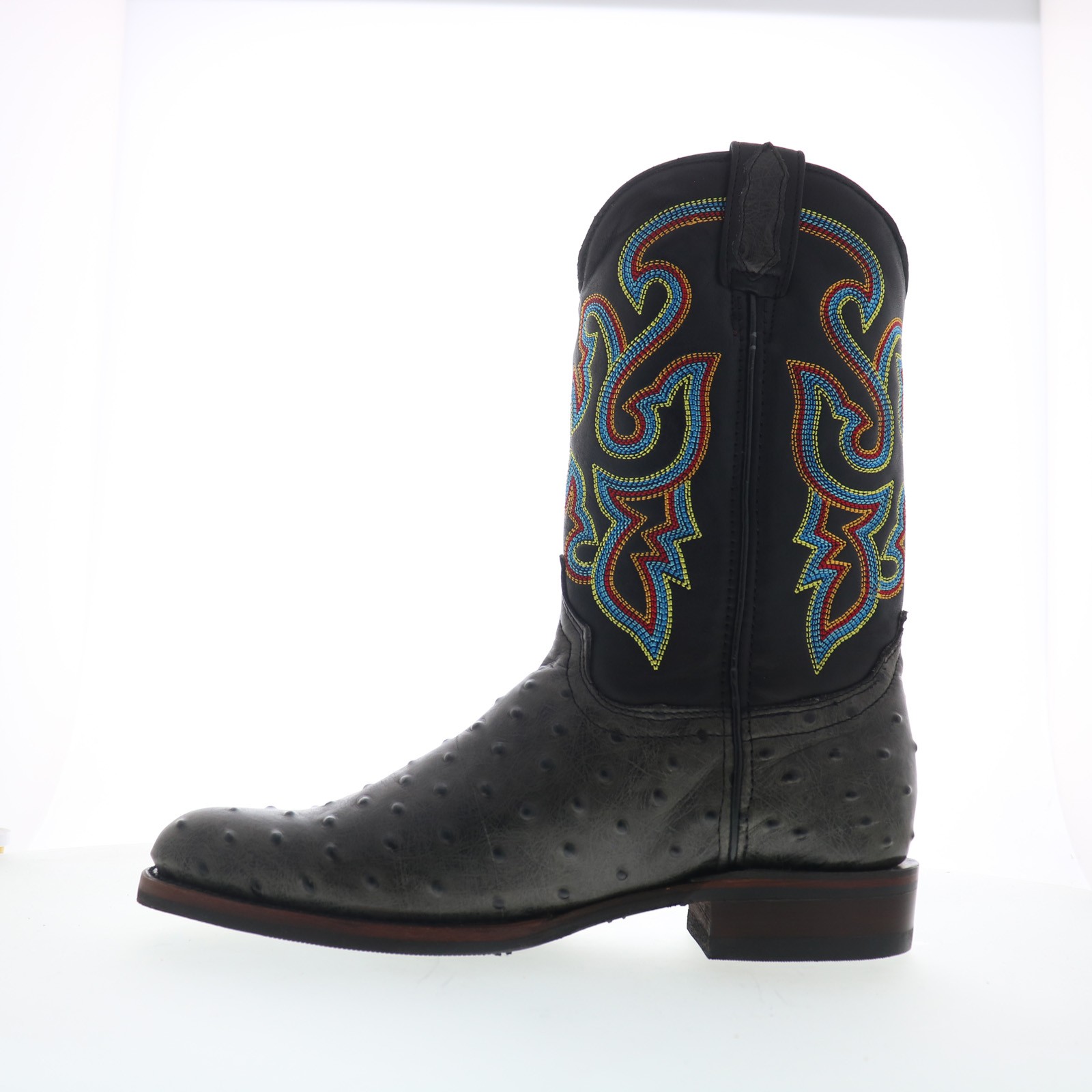Dingo Ranger Ostrich Print Leather DI-131 Mens Black Cowboy Western Boots