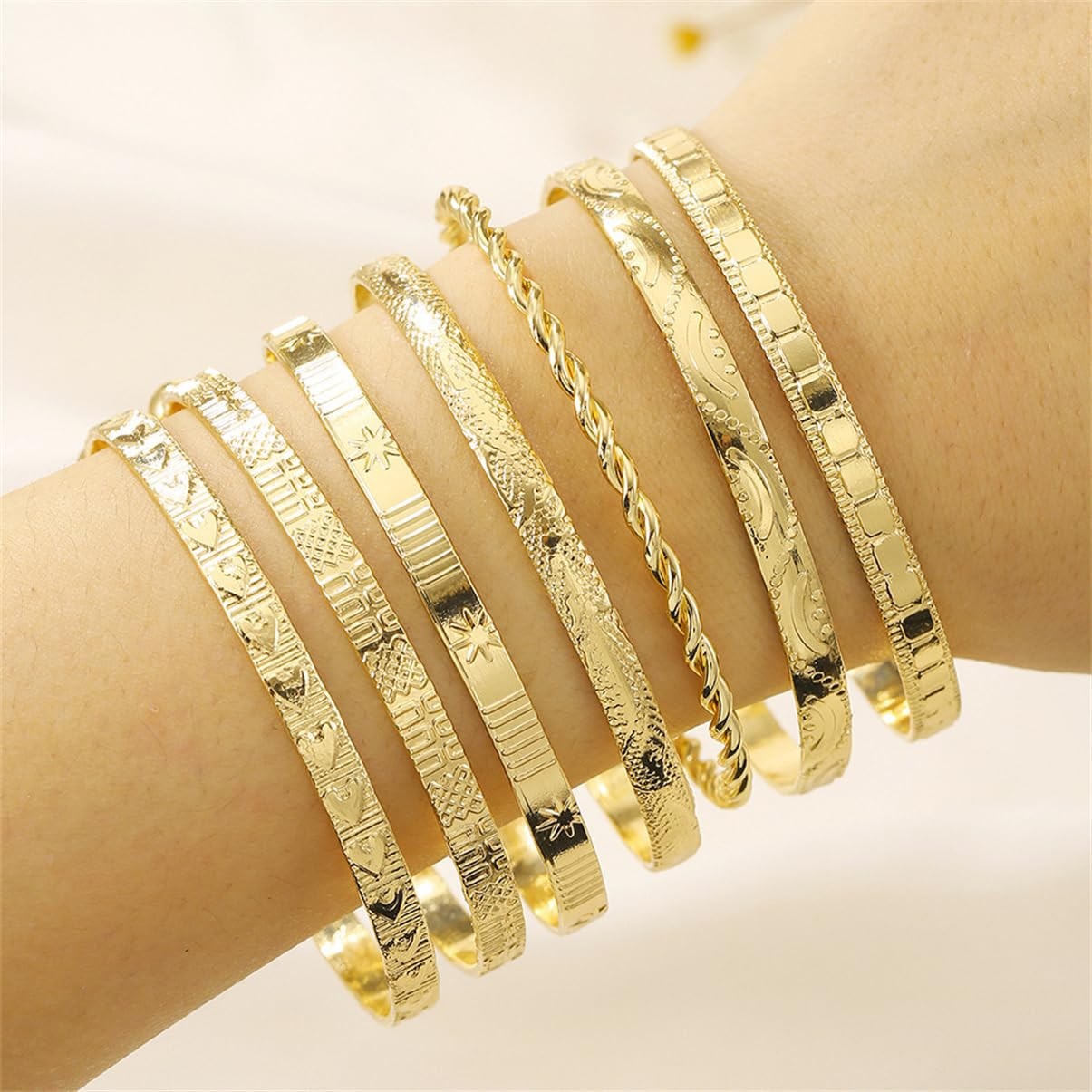 LXSSLY 7Pcs Gold Cuff Bracelets Set for Women,Boho Multi Layer 2.36 in, Gold2
