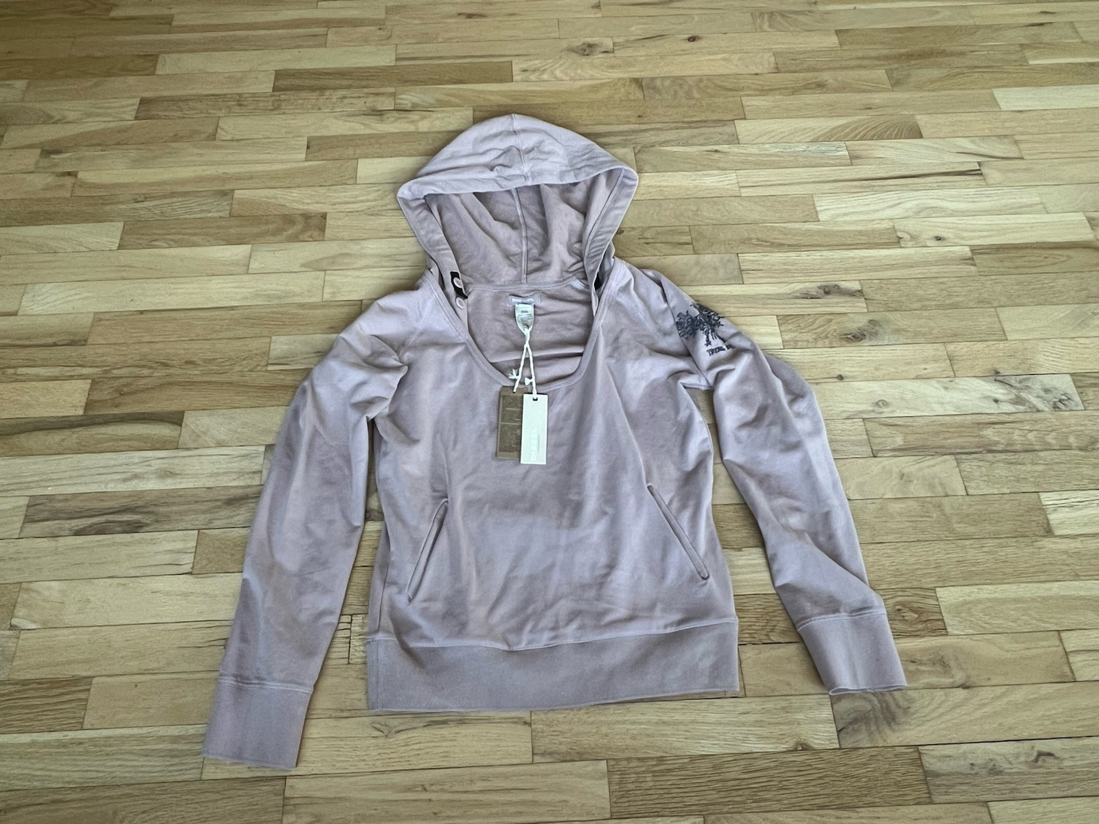 Diesel Blush Pink Hoodie Embroidered Eagle Sleeve Pullover Women’s L Y2K Grunge