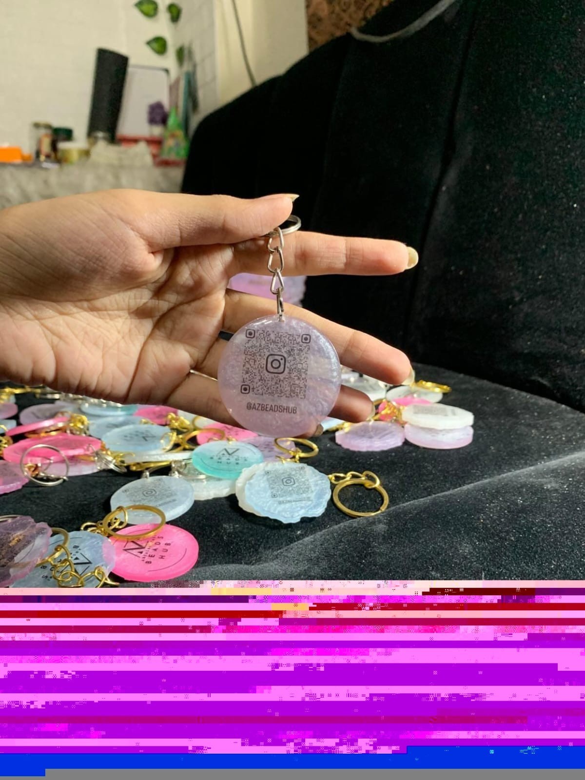 50 Pcs Custom QR Code Resin Keychain Bulk | High Gloss Handmade Business Promo