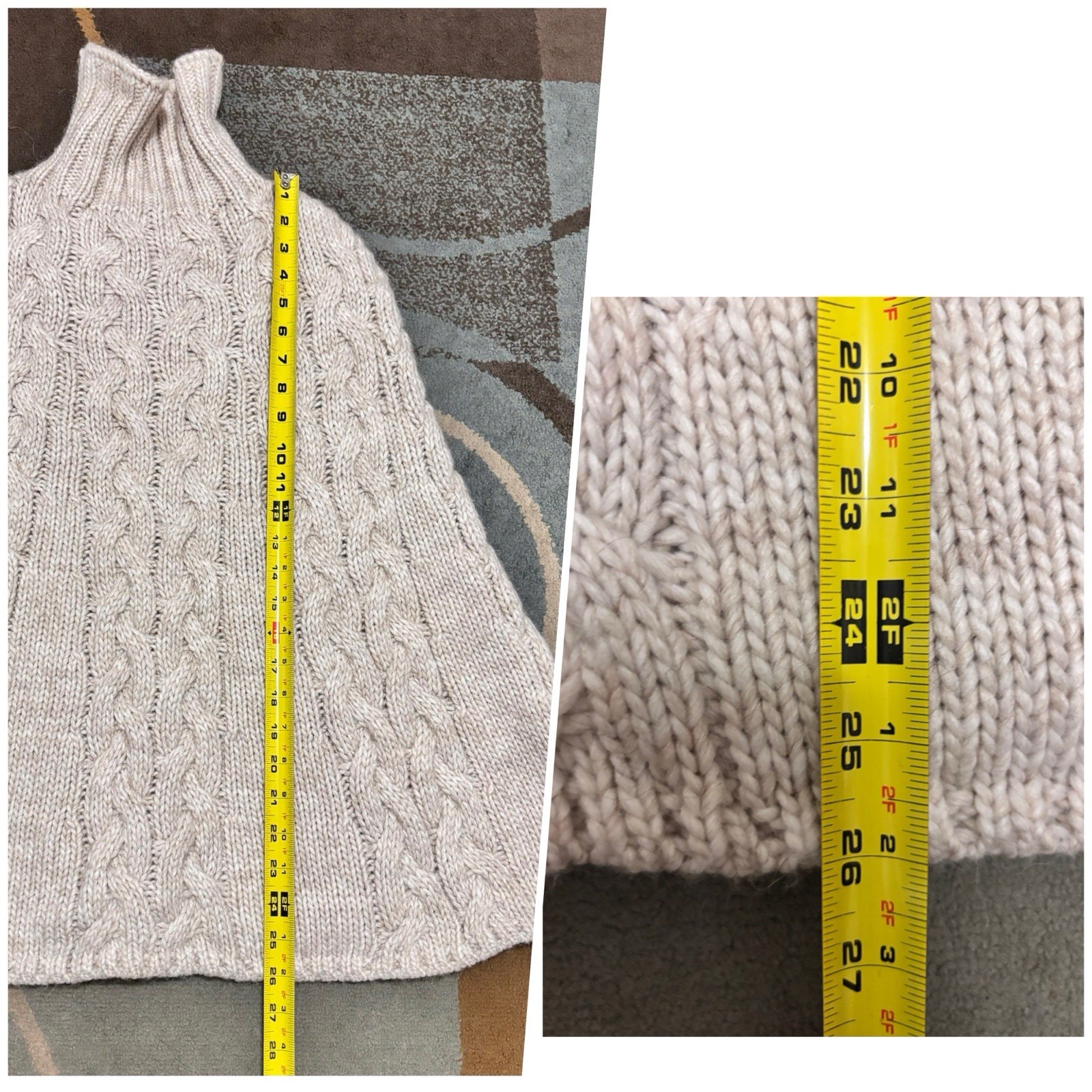 GELSO BIANCO ITALIAN CHUNKY CABLE KNIT ALPACA BLEND PONCHO OATMEAL COLOR . NEW .
