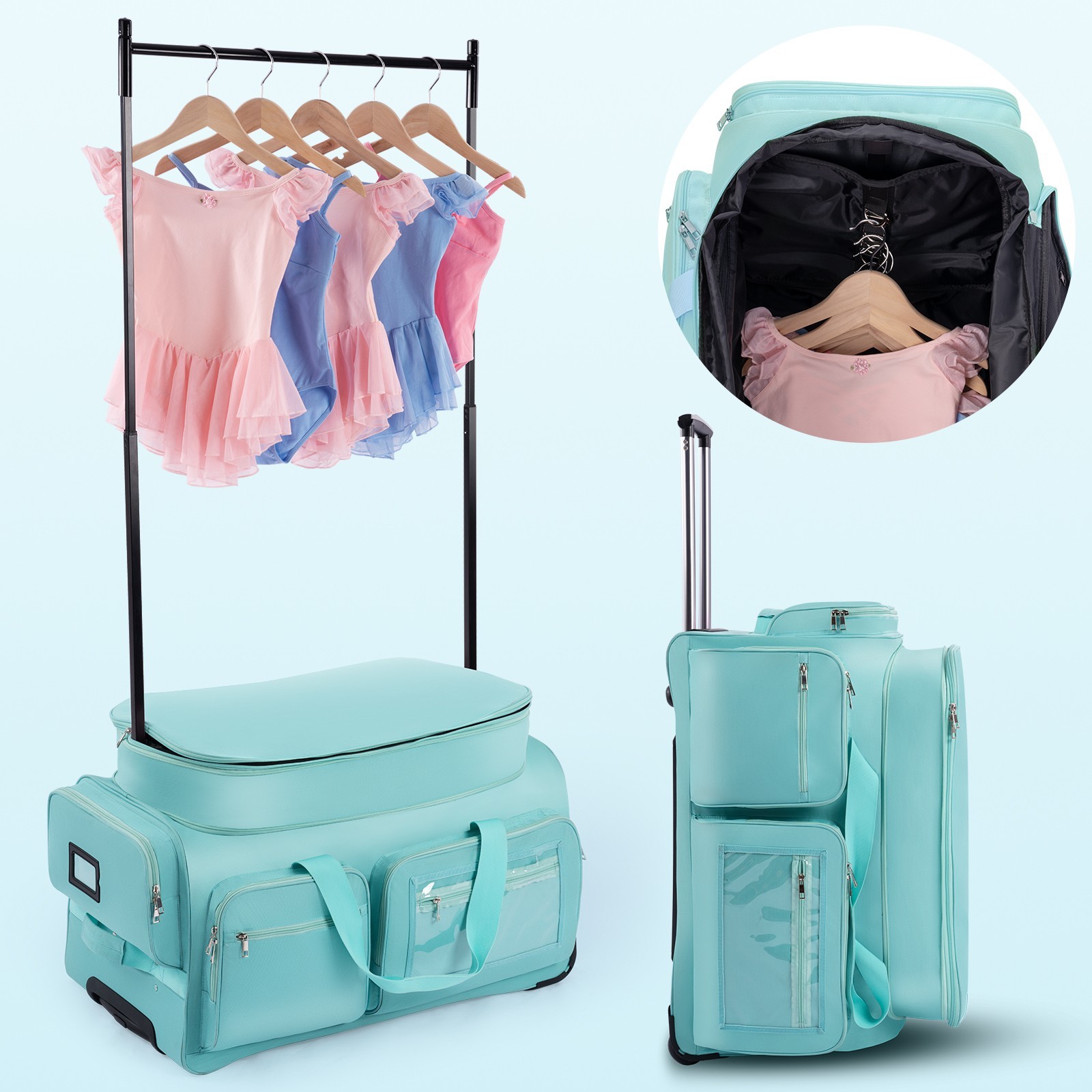 Remeit Dance Bag with Garment Rack 28″ Dance Costumes Rolling Garment Bags Kids