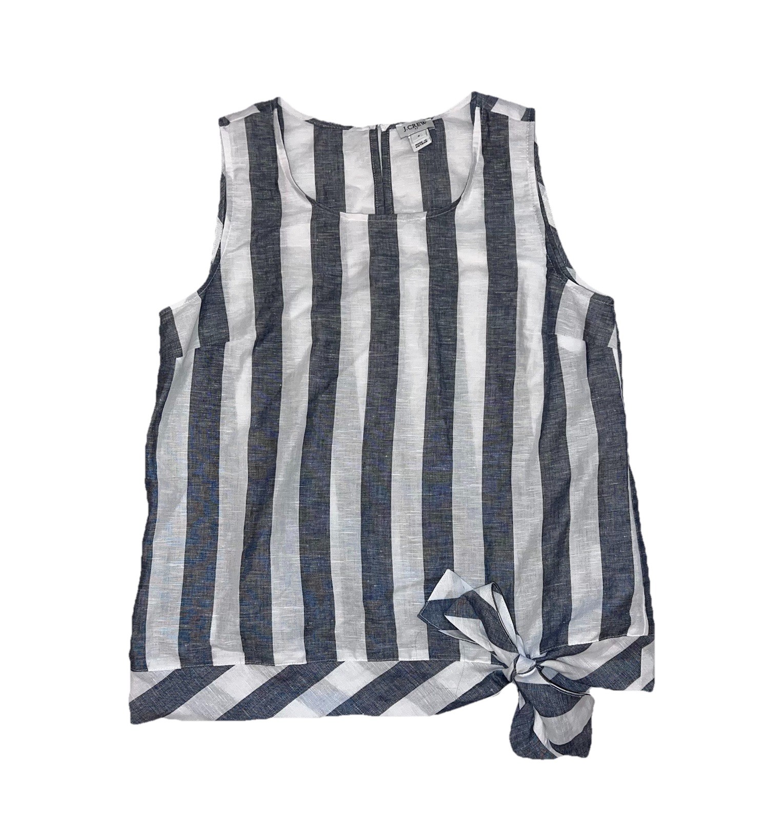 J. Crew Women’s Striped Linen Blend Tie Front Top Blouse Gray White Sz 4 Small